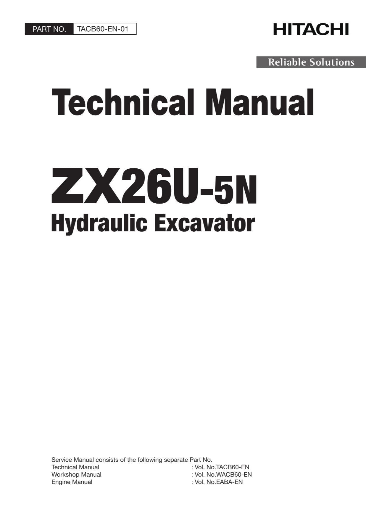 Hitachi ZX26U-5N Excavator Service Manual with Schemes