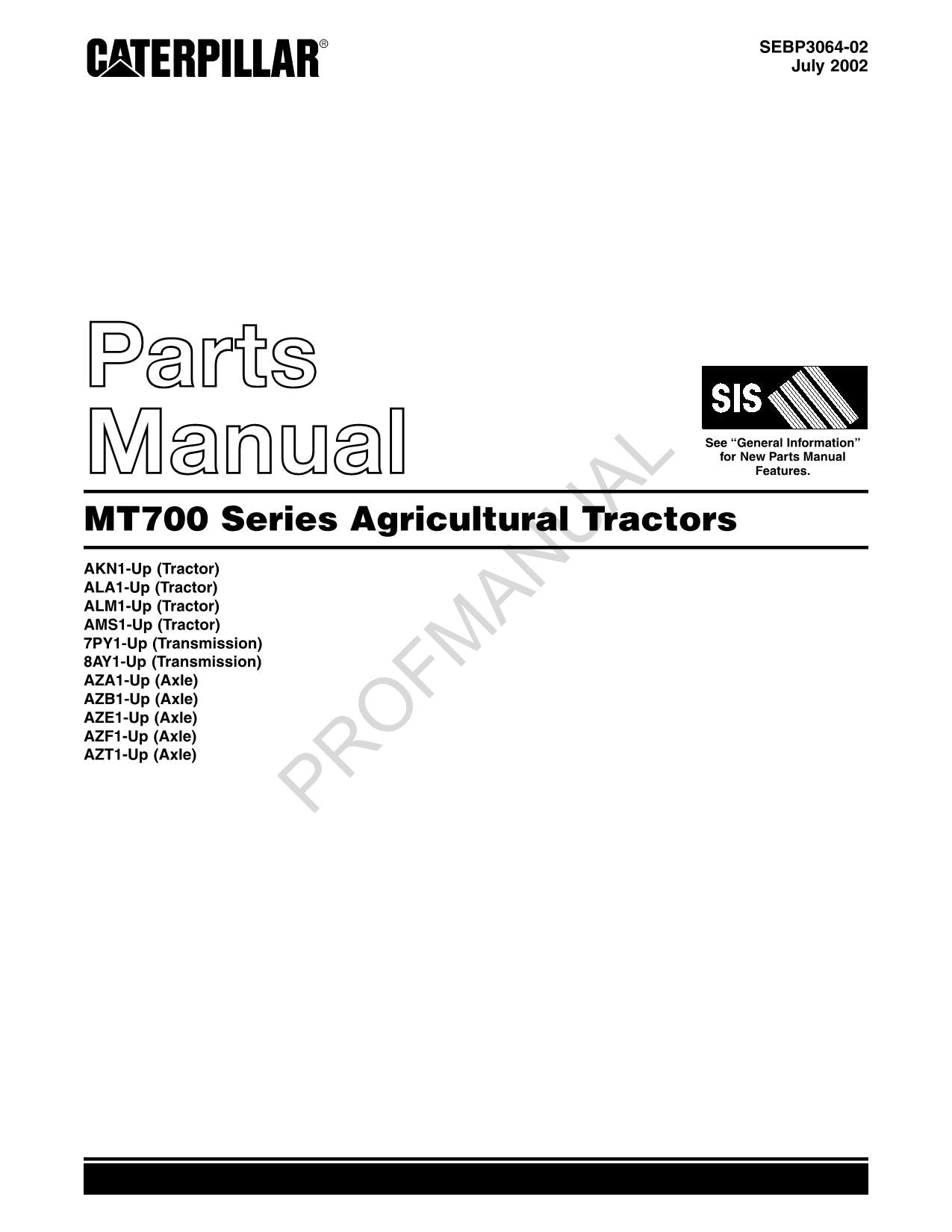 Caterpillar Cat MT700 Series Agricultural Tractor Parts Catalog Manual