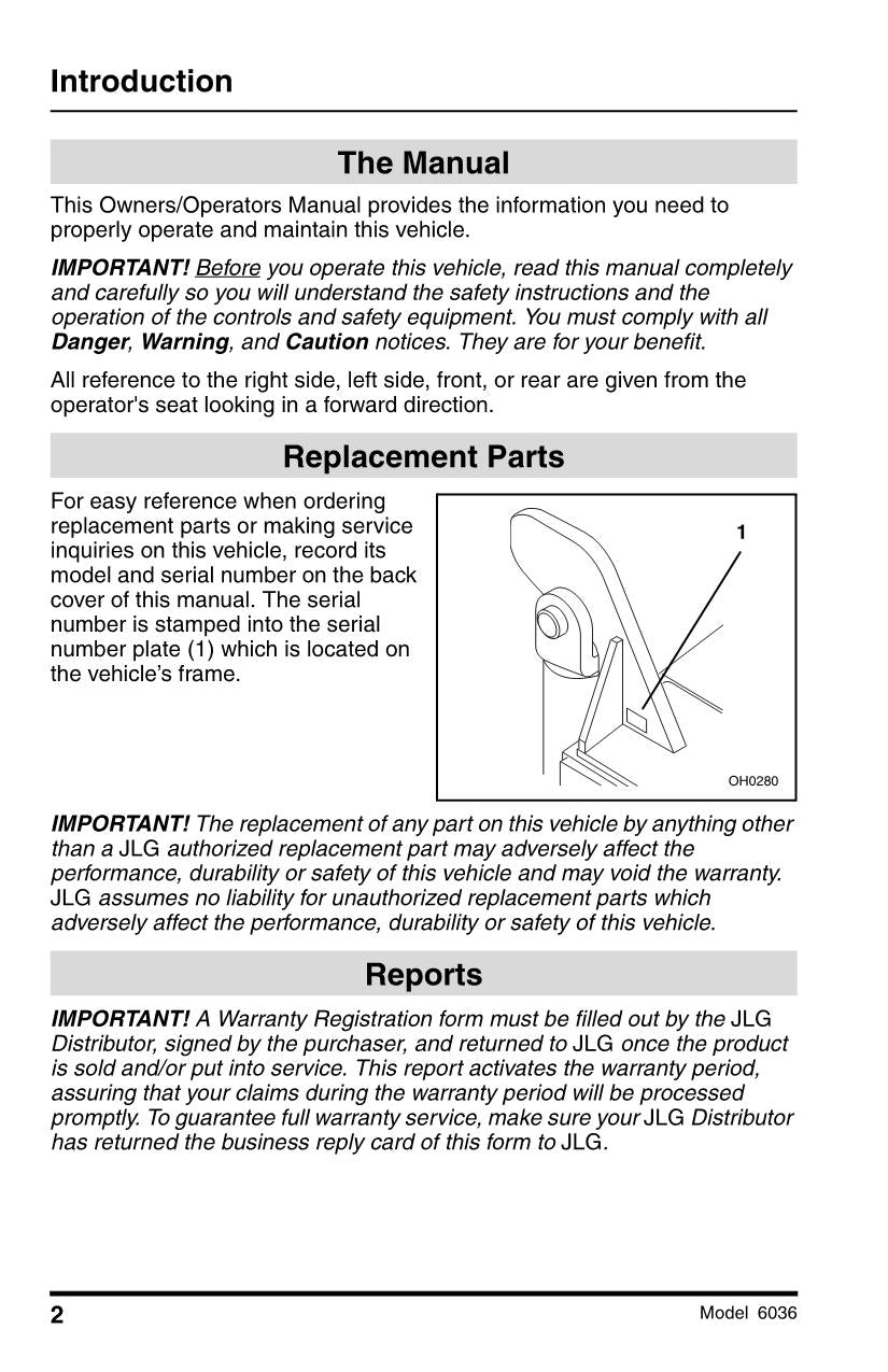 SKYTRAK 6036 Telehandler Maintenance Operation Operators Manual 3126021