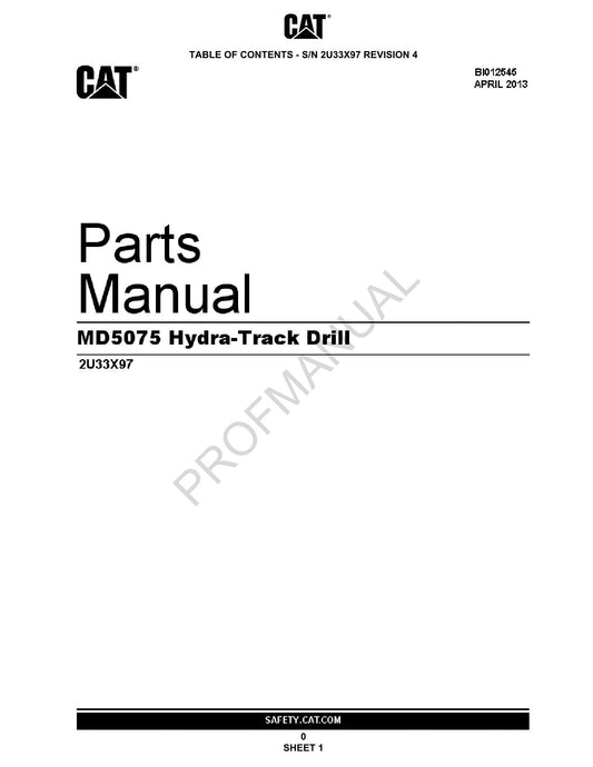 Caterpillar Cat MD5075 Hydra Track Drill Parts Catalog Manual ser 2U33X97