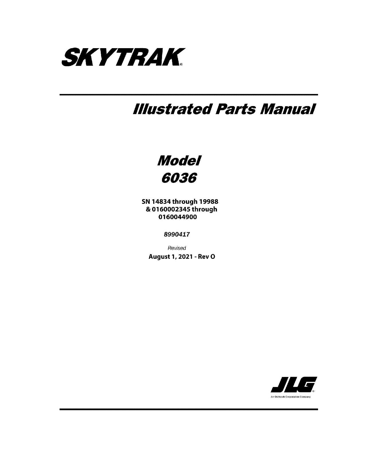 SKYTRAK 6036 Telehandler Parts Catalog Manual 0160002345-0160044900 14834-19988