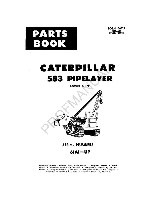 Caterpillar 583 Pipelayer Parts Catalog Manual ser 61A1 Up