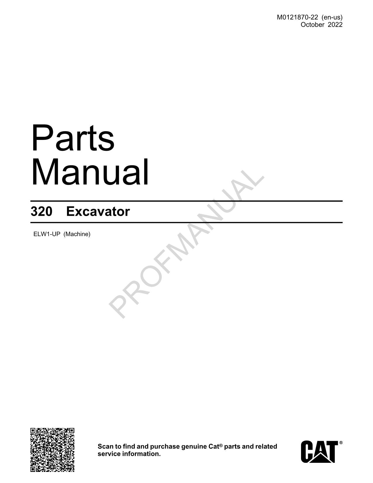 Caterpillar Cat 320 Excavator Parts Catalog Manual ser ELW1-up