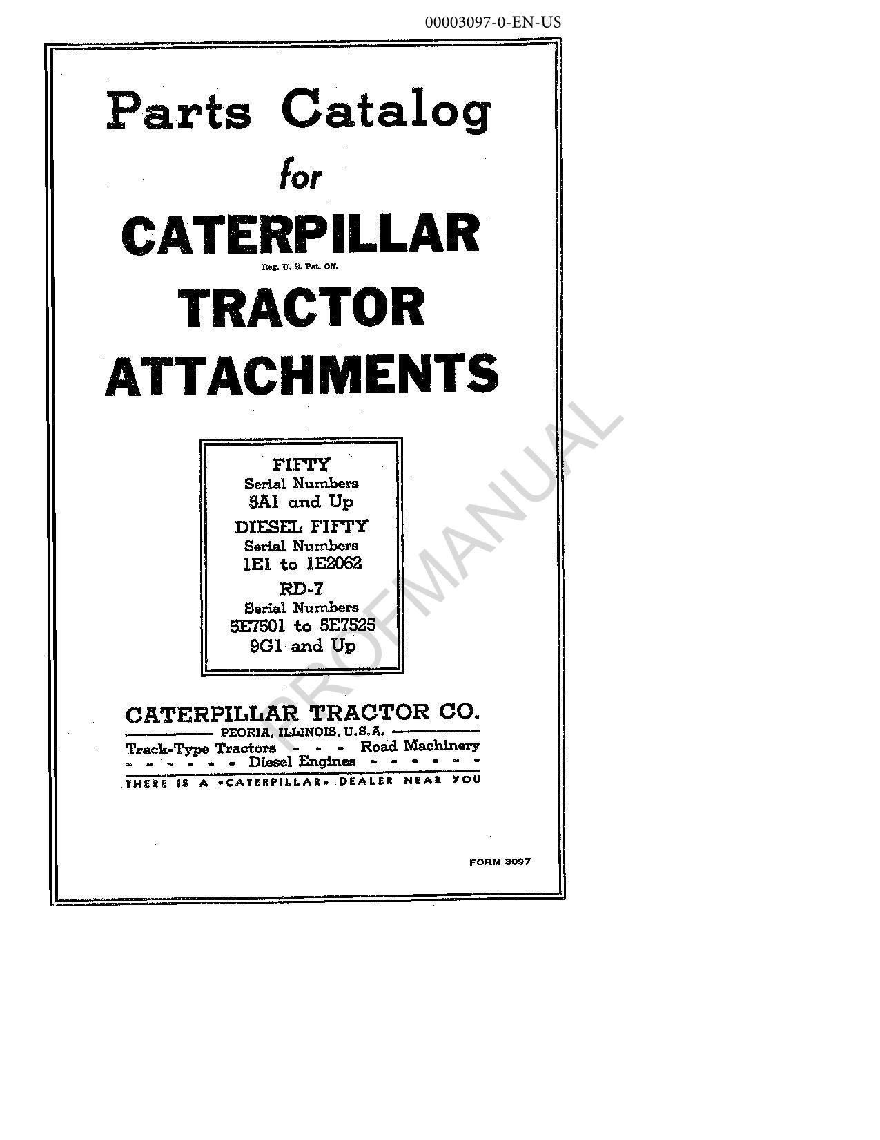 Caterpillar Cat Fifty Tractor Attachment Parts Catalog Manual 00003097