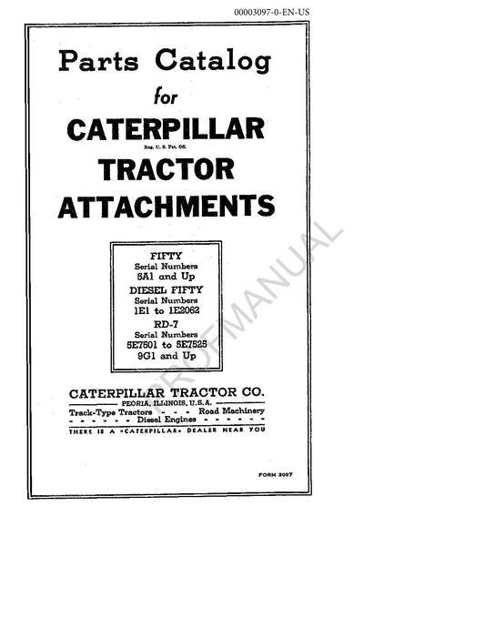 Caterpillar Cat Fifty Tractor Attachment Parts Catalog Manual 00003097