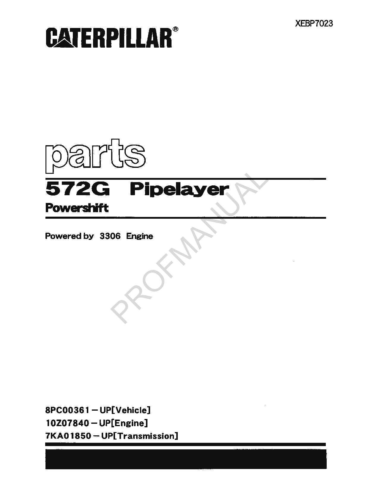 Caterpillar Cat 572G Pipelayer Powershift Ersatzteilkataloghandbuch