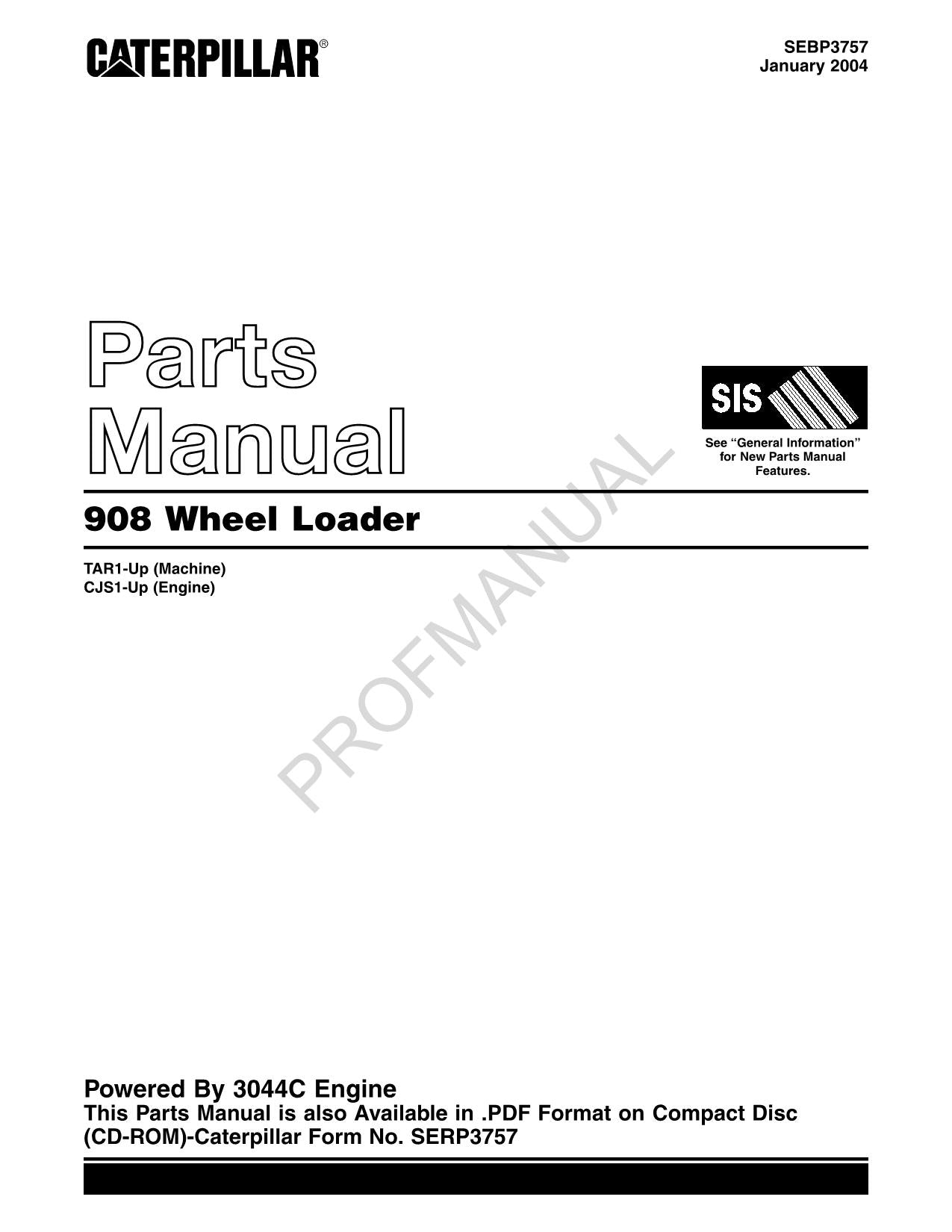 Caterpillar Cat 908 Wheel Loader Parts Catalog Manual SEBP3757