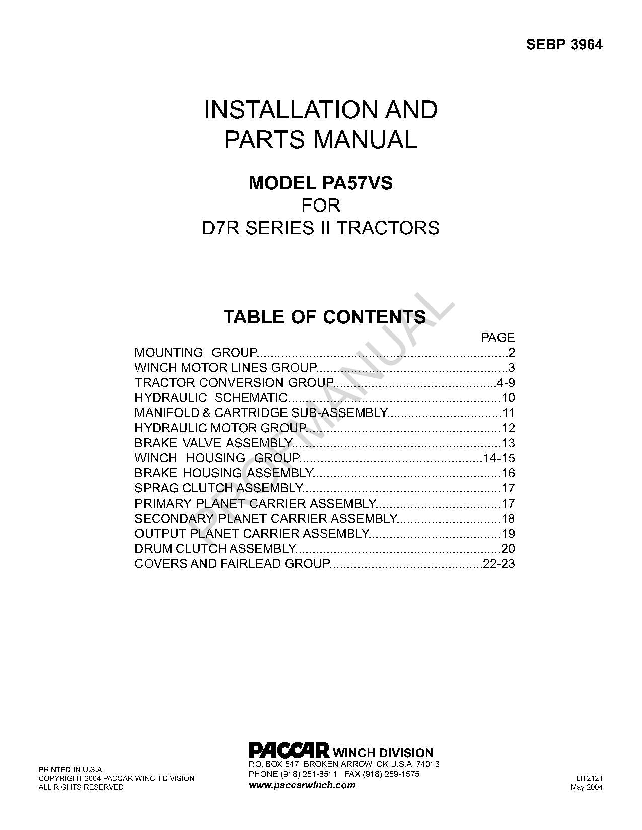 Catalogue de pièces détachées pour tracteur Caterpillar Cat PA57VS D7R II Manuel SEBP3964