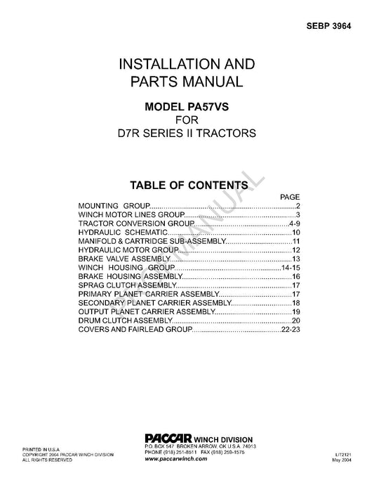 Catalogue de pièces détachées pour tracteur Caterpillar Cat PA57VS D7R II Manuel SEBP3964