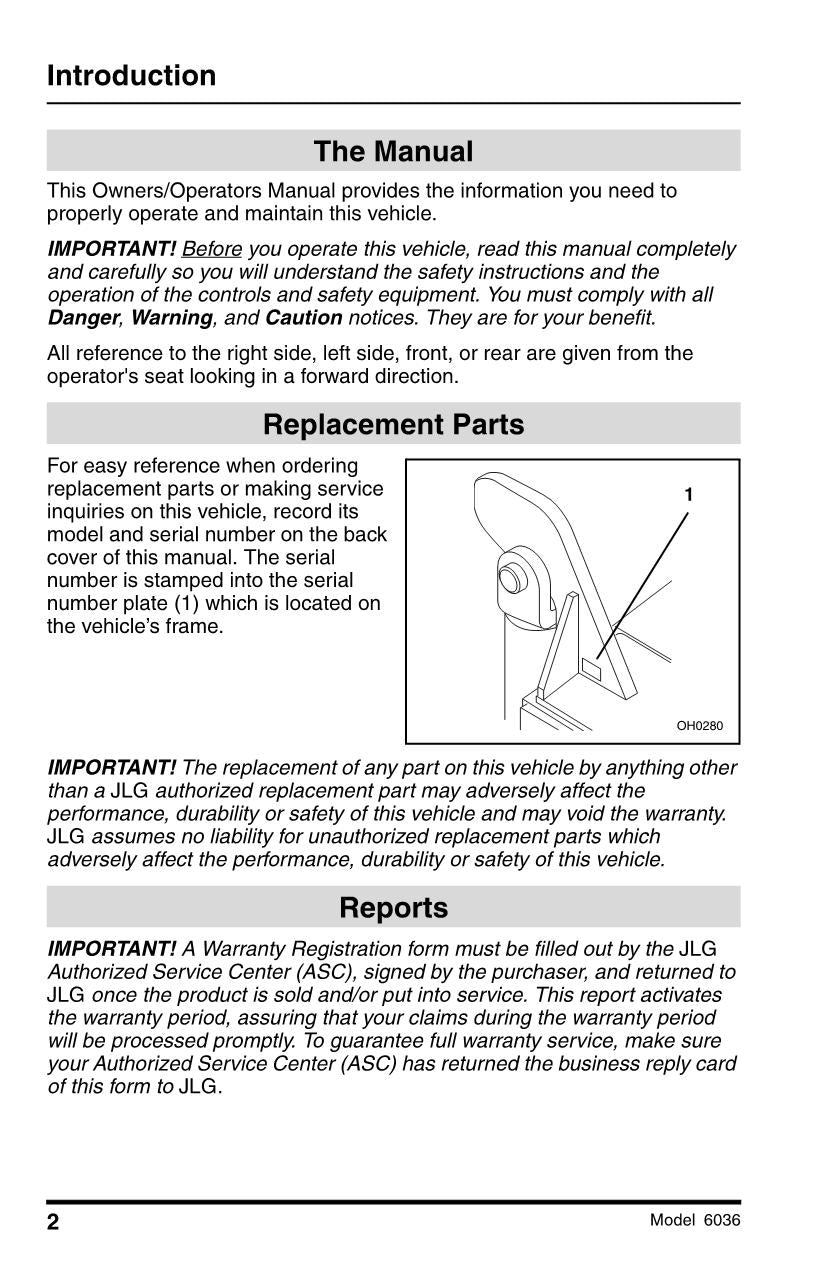 SKYTRAK 6036 Telehandler Maintenance Operation Operators Manual 8990415