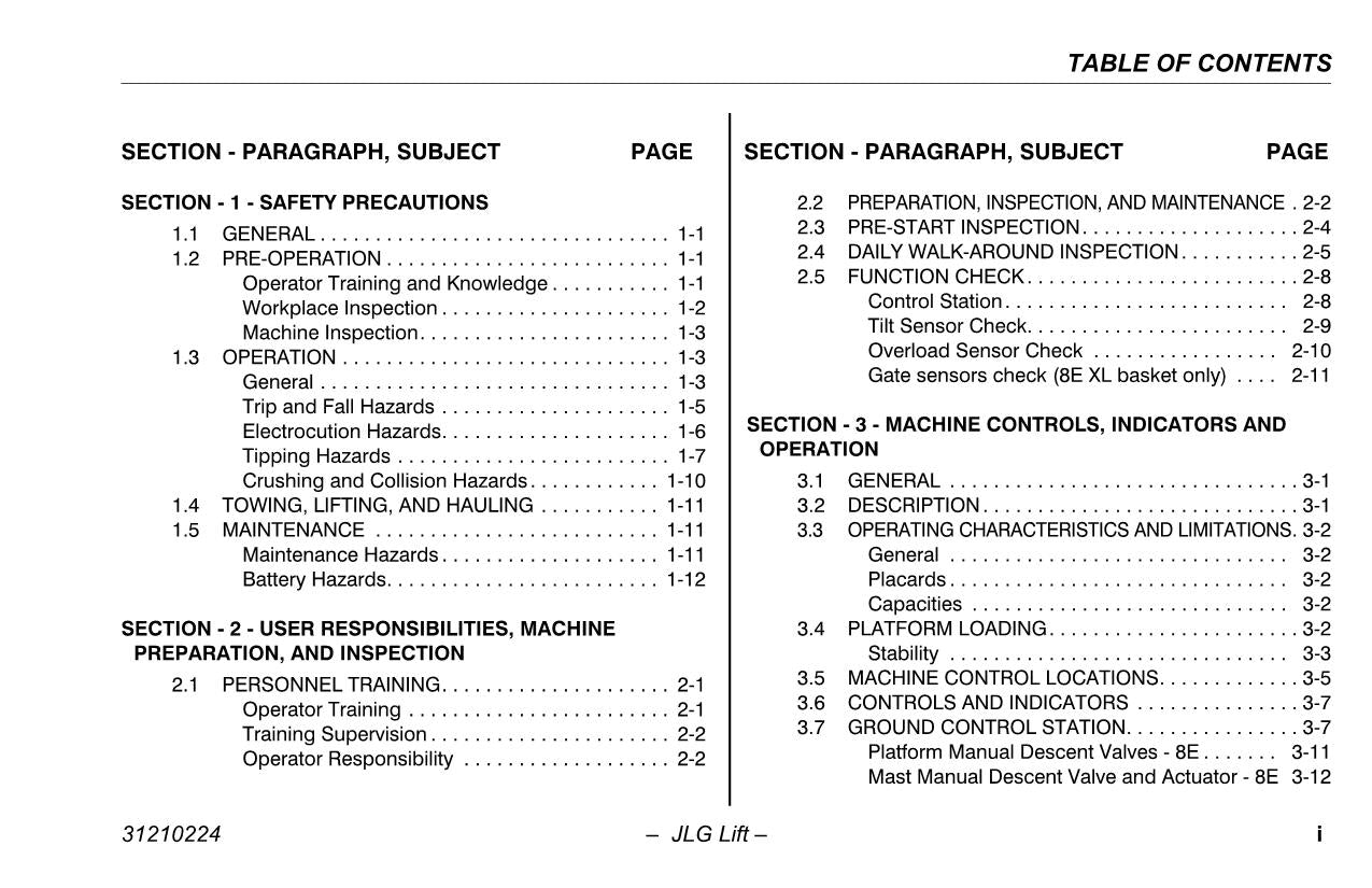 TOUCAN 10E 8E Vertical Lift Maintenance Operation Operators Manual