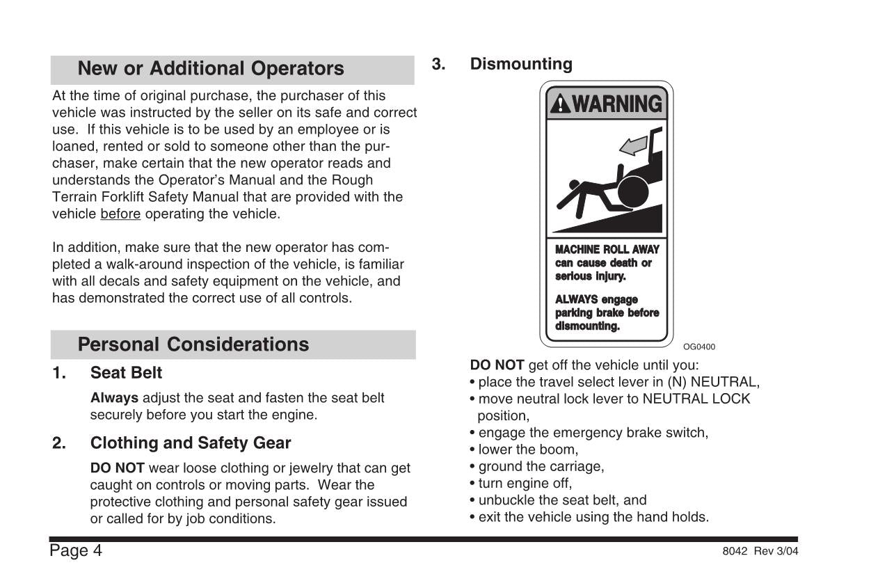 SKYTRAK 8042 Telehandler Maintenance Operation Operators Manual 8990360