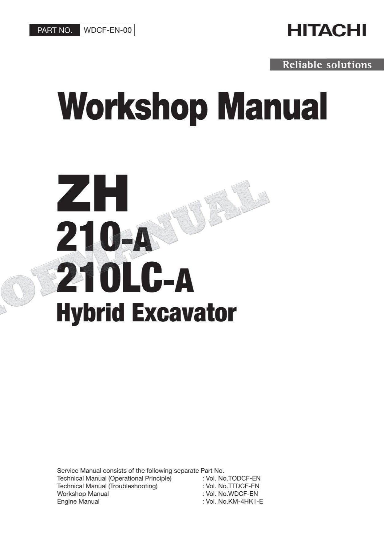 HITACHI ZH210-A ZH210LC-A Hybrid Excavator Service Workshop Manual