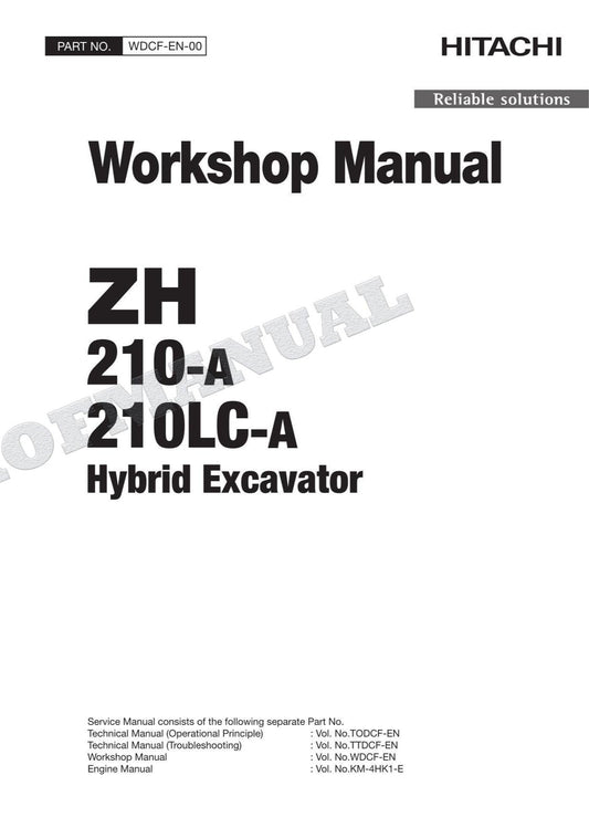 HITACHI ZH210-A ZH210LC-A Hybrid Excavator Service Workshop Manual