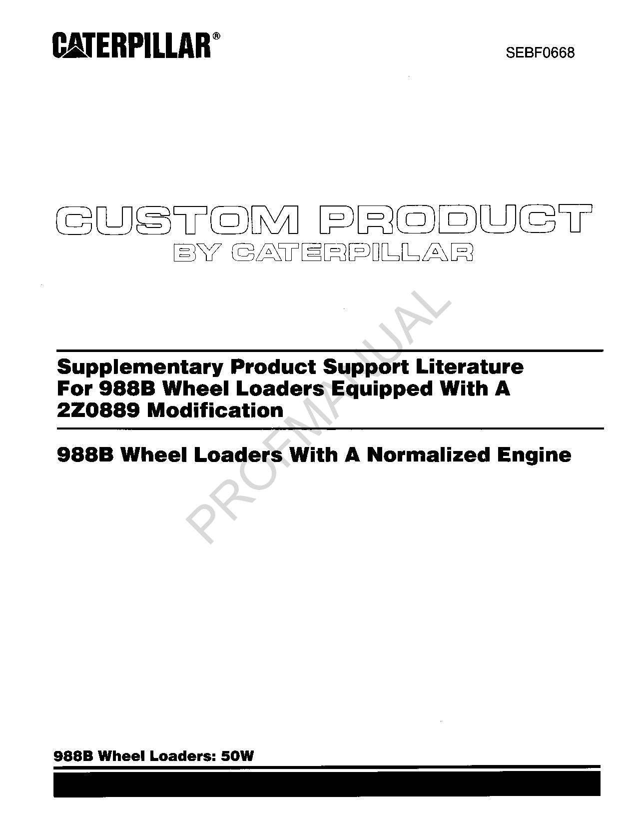 Caterpillar Supplement 988B Equipped W-2Z0889 Mod Parts Catalog Manual SEBF0668