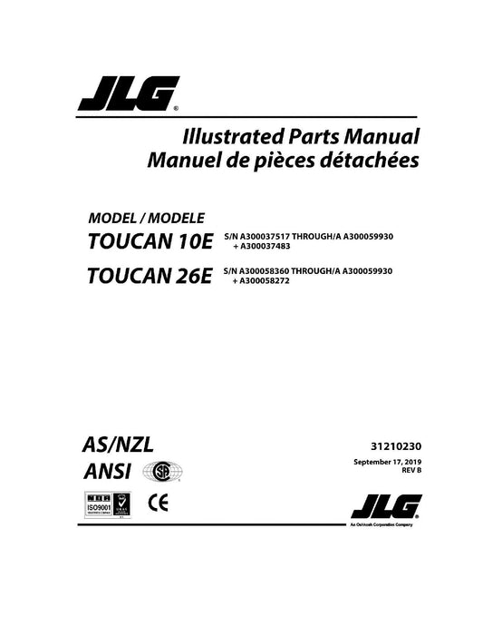 TOUCAN 10E 26E Vertical Lift Parts Catalog Manual 31210230 Multi language