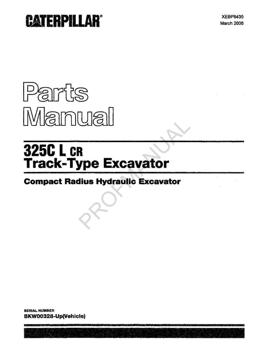 Caterpillar Cat 325C L CR Track Type Excavator Parts Catalog Manual