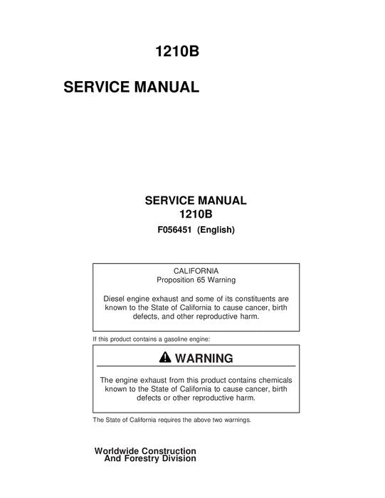 JOHN DEERE 1210B FORWARDER SERVICE REPAIR MANUAL s-n 12100465-