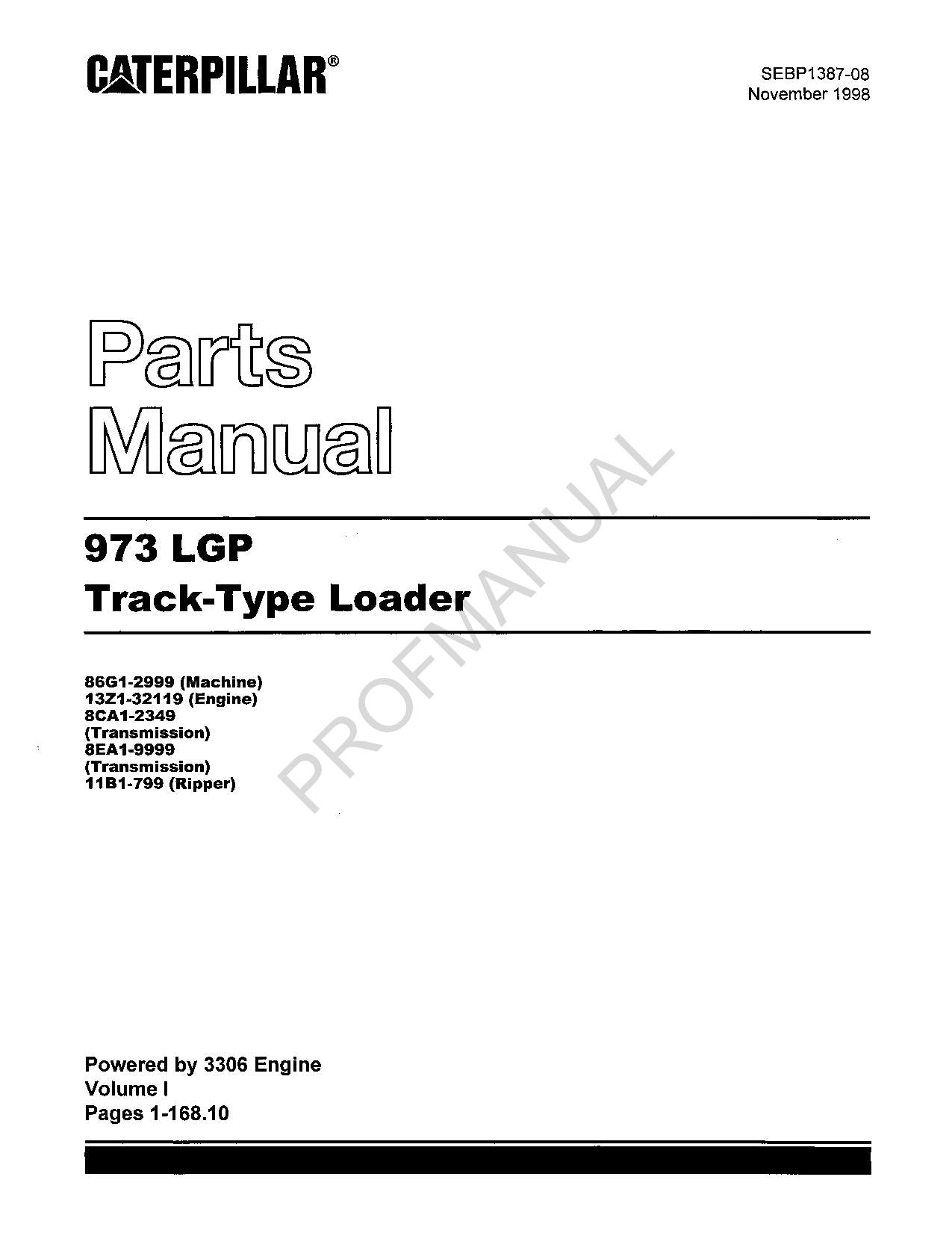 Caterpillar Cat 973 LGP Track Type Loader Parts Catalog Manual