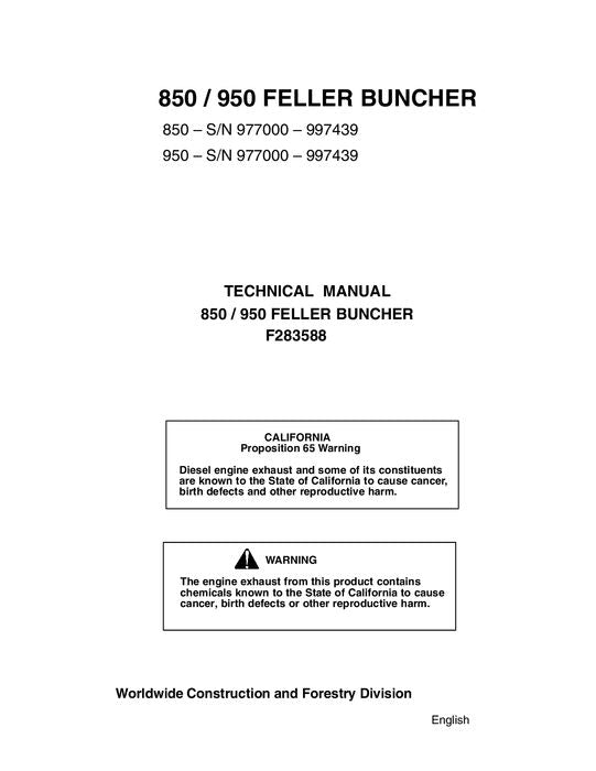 JOHN DEERE 850 950 TRACKED FELLER BUNCHER SERVICE MANUAL s-n 977000-997439