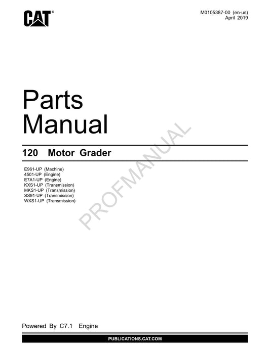 Caterpillar Cat 120 Motor Grader Parts Catalog Manual M0105387