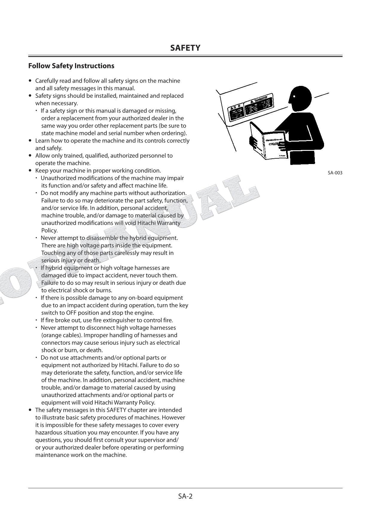 HITACHI ZH210-A ZH210LC-A Hybrid Excavator Service Workshop Manual