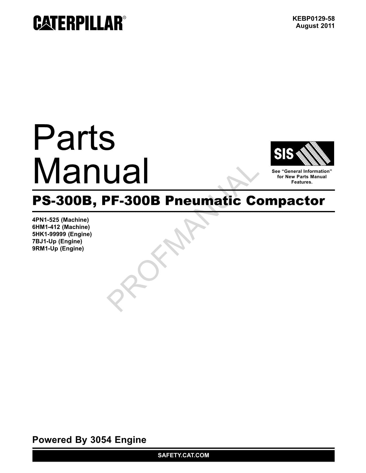 Caterpillar PS 300B PF 300B Pneumatic Compactor Parts Catalog Manual KEBP0129