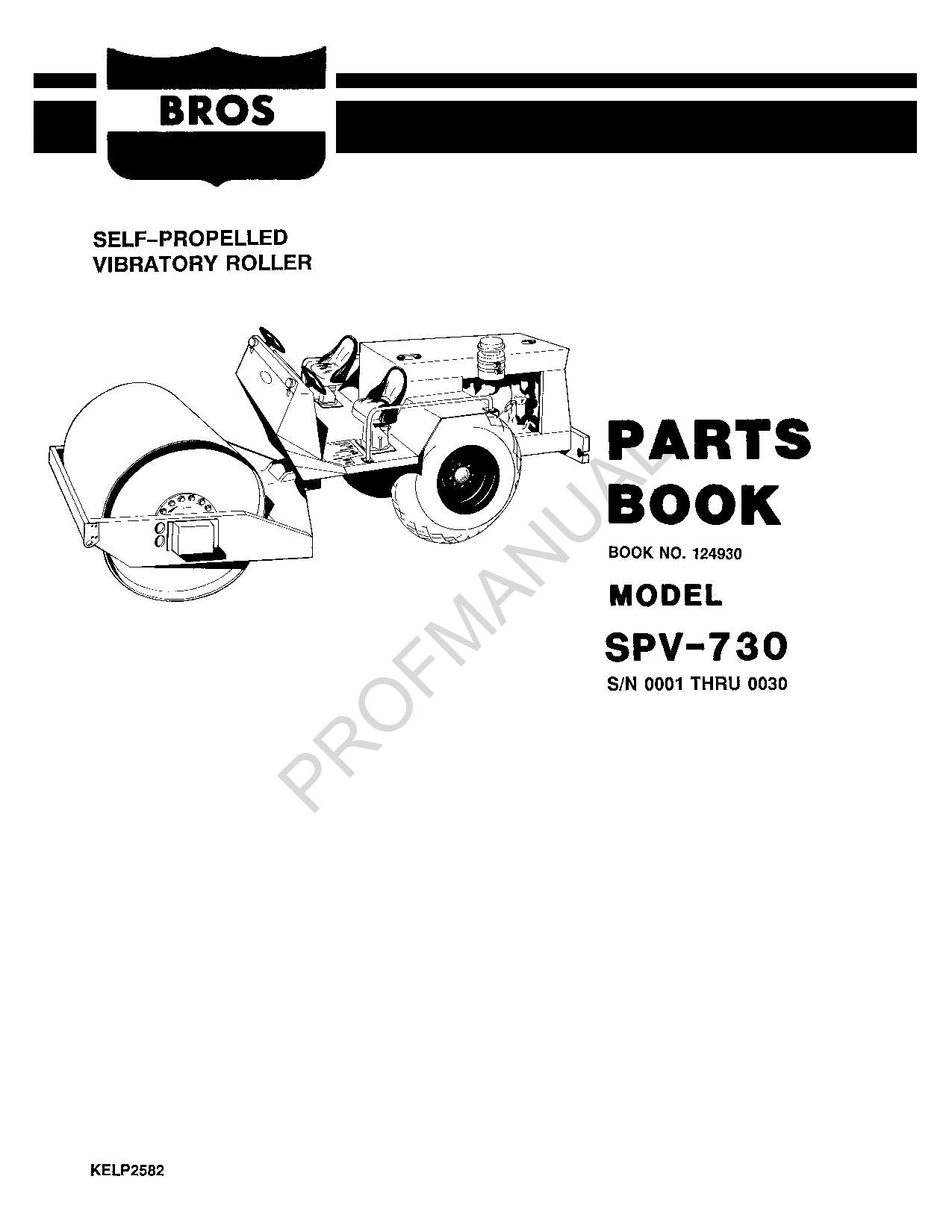 Caterpillar Bros SPV 730 Self Propelled Vibratory Roller Parts Catalog Manual