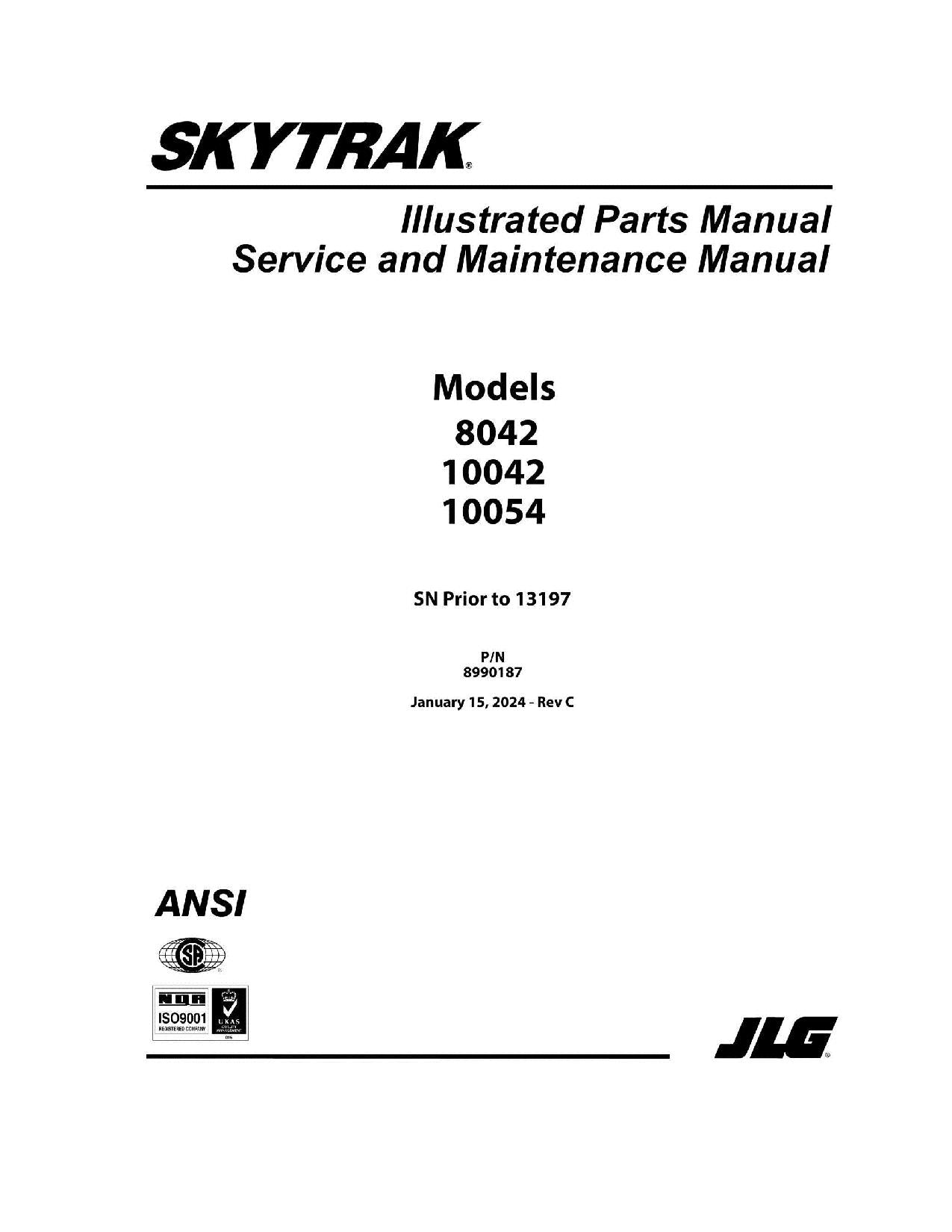 SKYTRAK 10042 10054 8042 Telehandler Parts Catalog Service Manual