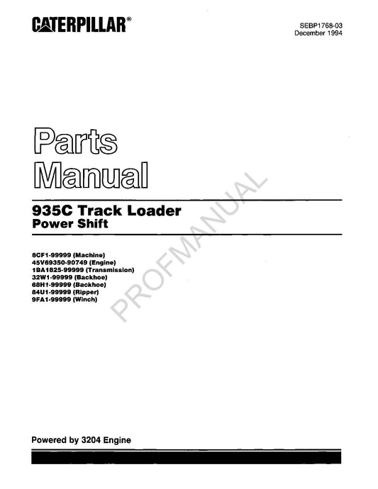 Caterpillar Cat 935C Track Loader Power Shift Parts Catalog Manual