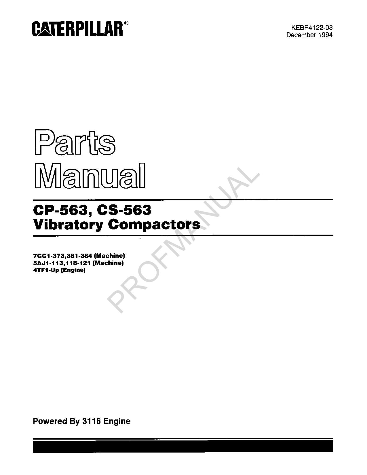 Caterpillar Cat CP 563 CS 563 Vibratory Compactor Parts Catalog Manual