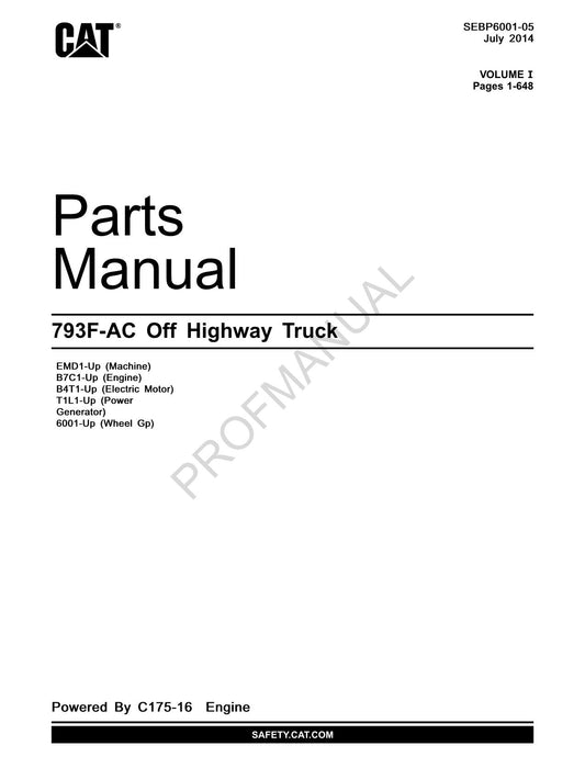 Caterpillar Cat 793F AC Off Highway Truck Parts Catalog Manual