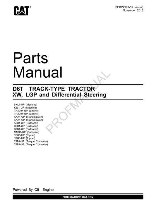 Catalogue de pièces détachées pour tracteur à chenilles Caterpillar Cat D6T XW LGP SEBP4961