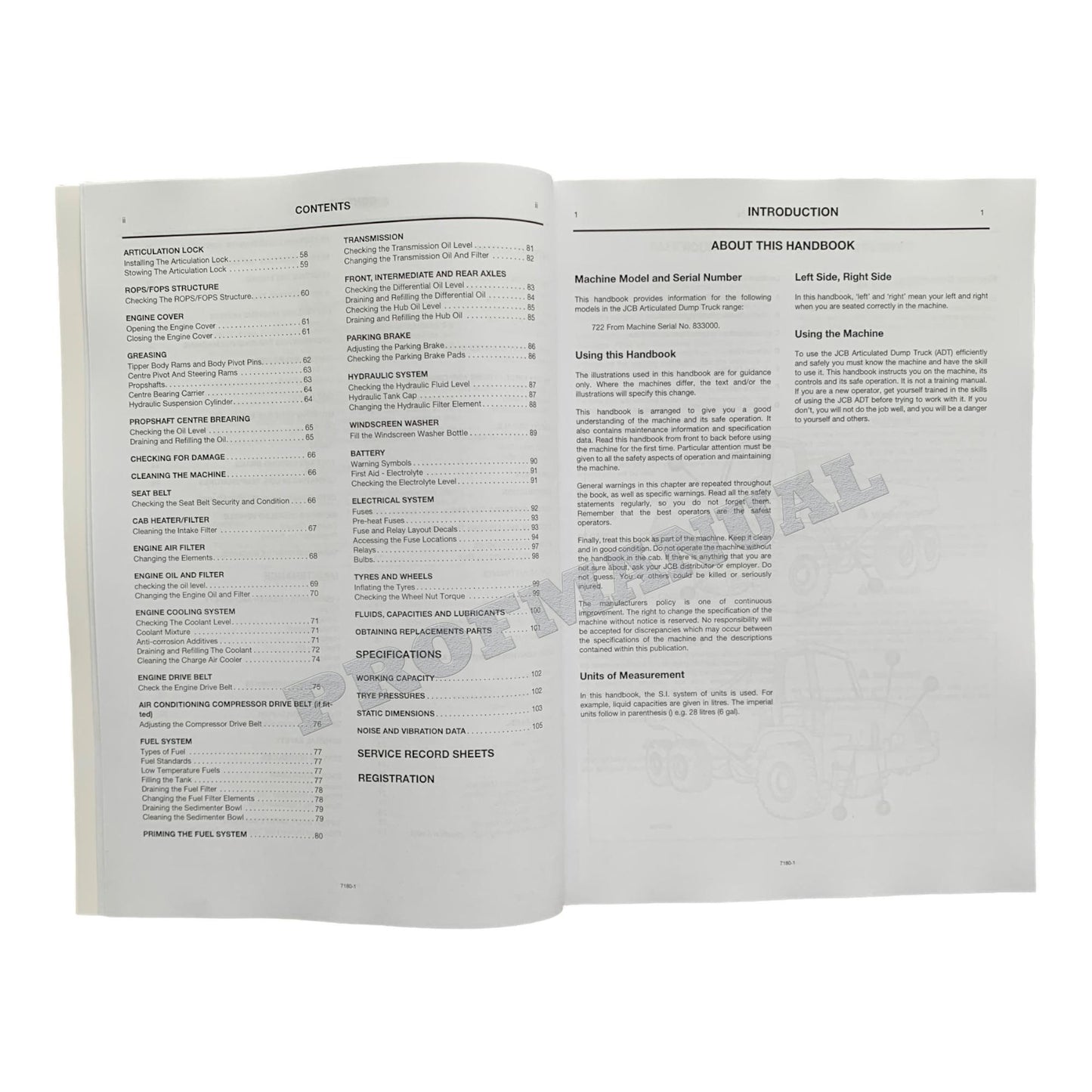 JCB 722 ARTICULATED DUMP TRUCK Operators Manual