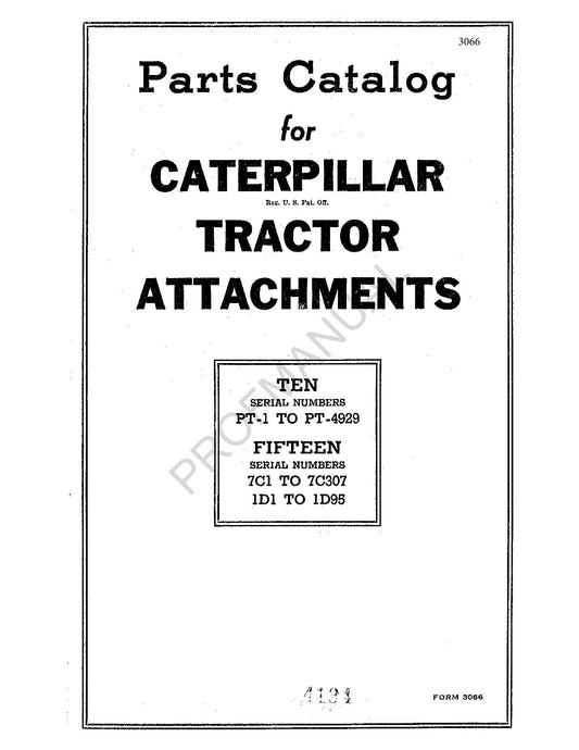 Caterpillar Cat Attachment Ten Fifteen Tractor Parts Catalog Manual 00003066