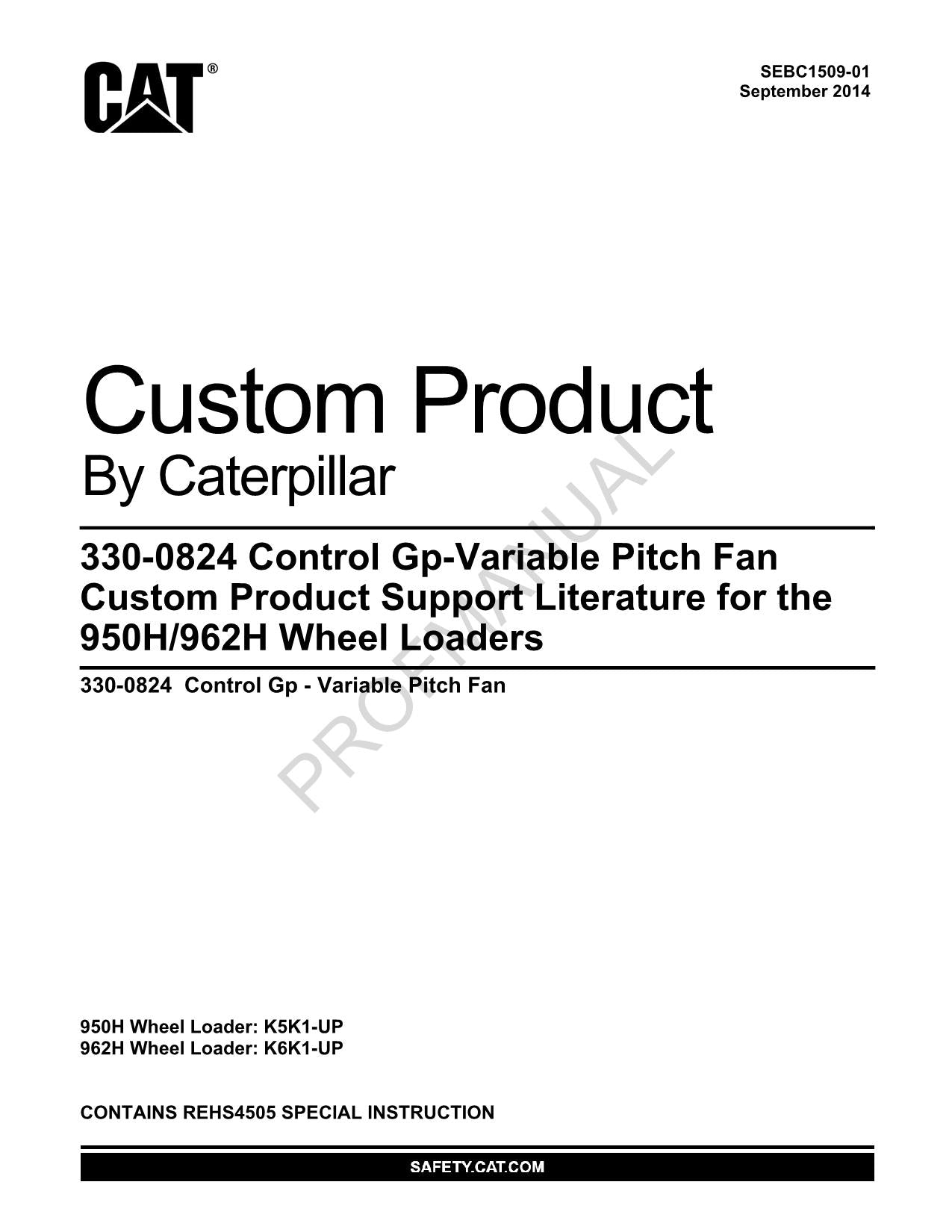 Caterpillar 330 0824 Control Gp Variable 950H-962H Loader Parts Catalog Manual