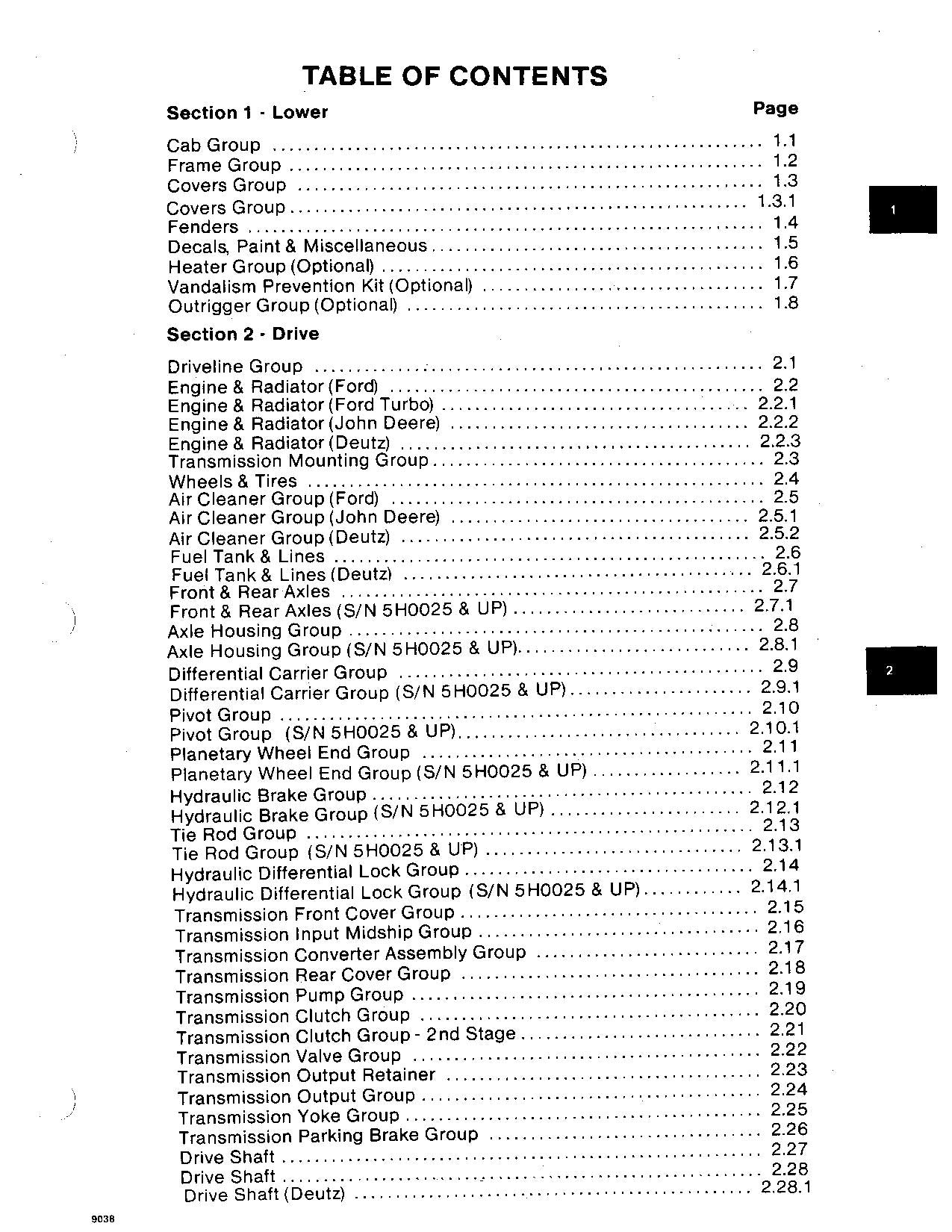 SKYTRAK 9038 Telehandler Parts Catalog Manual Prior to 9A0549