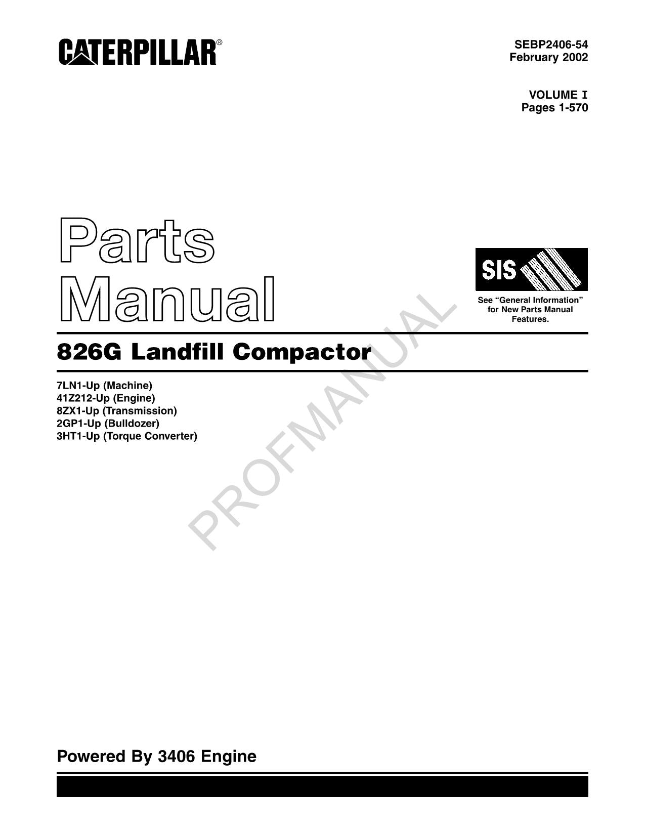 Caterpillar Cat 826G Müllverdichter Ersatzteilkatalog Handbuch SEBP2406