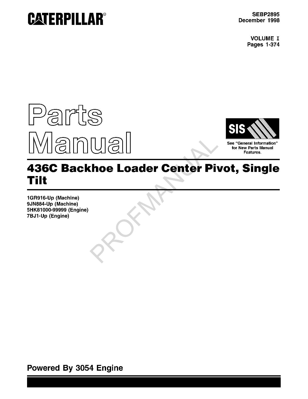 Caterpillar Cat 436C Backhoe Loader Center Pivot Parts Catalog Manual SEBP2895