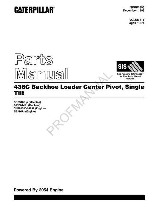 Caterpillar Cat 436C Backhoe Loader Center Pivot Parts Catalog Manual SEBP2895