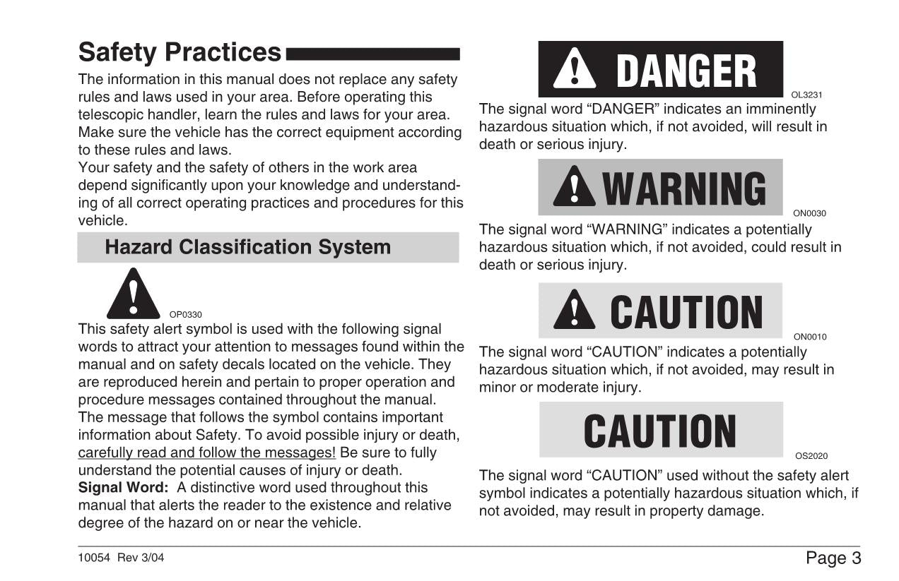 SKYTRAK 10054 Telehandler Maintenance Operation Operators Manual 8990362