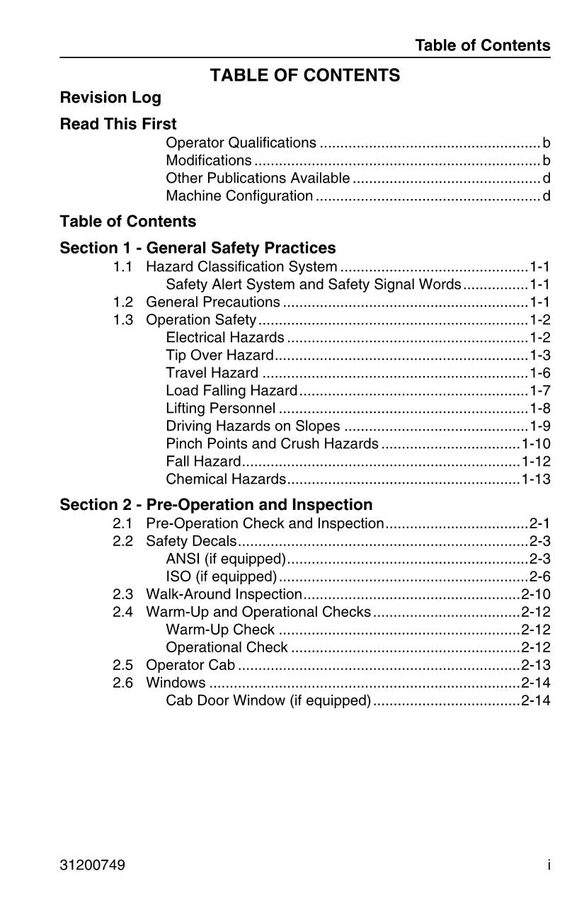 SKYTRAK 10042 10054 6036 6042 8042 Telehandler Operators Manual 31200749