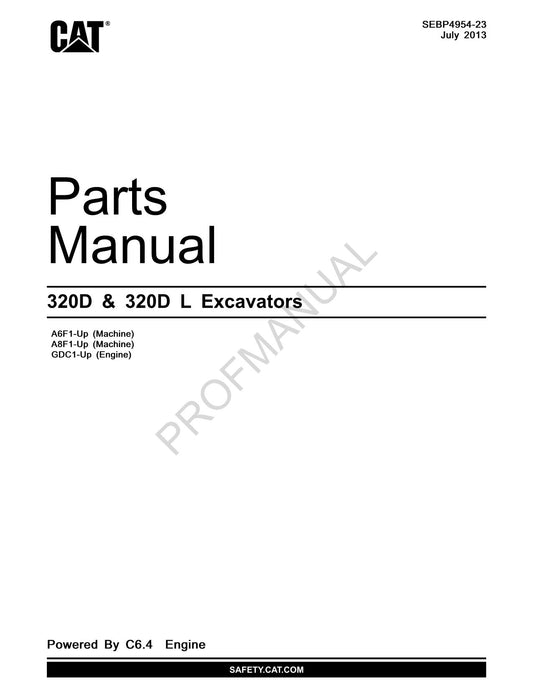 Caterpillar Cat 320D 320D L Excavator Parts Catalog Manual SEBP4954