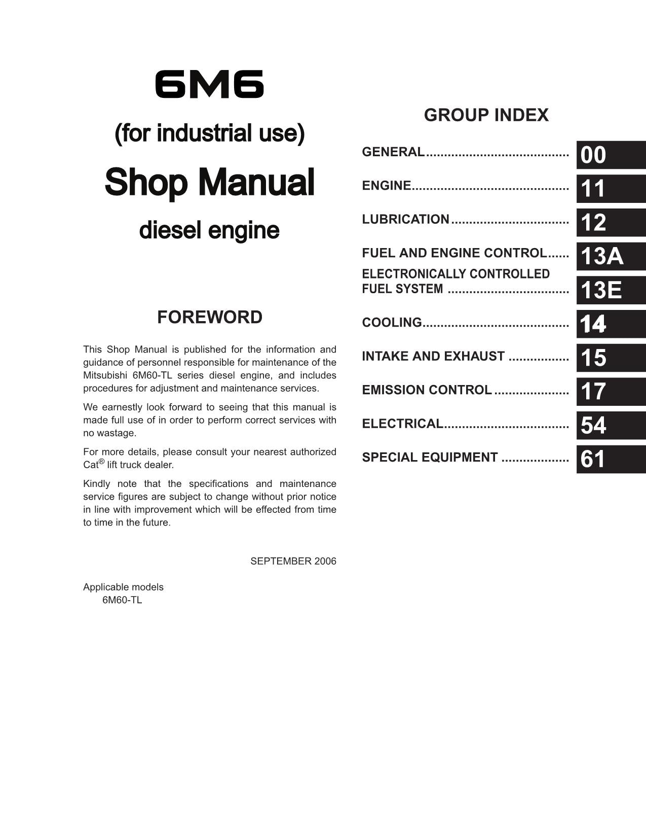 Caterpillar Lift Truck 6M60-TL Diesel Engine Service Manual