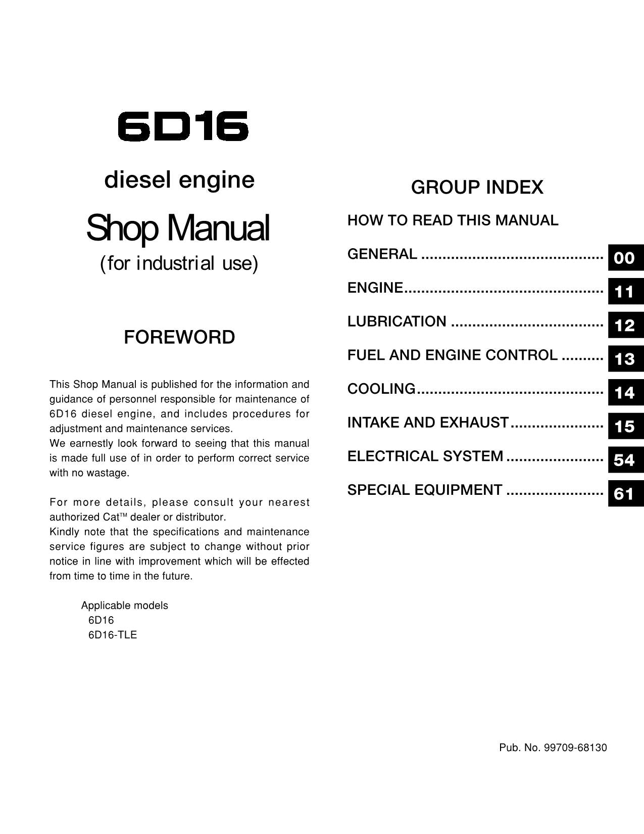 Caterpillar Lift Truck 6D16 Engine DP80 DP90 DP100 DP115 DP135 Service Manual