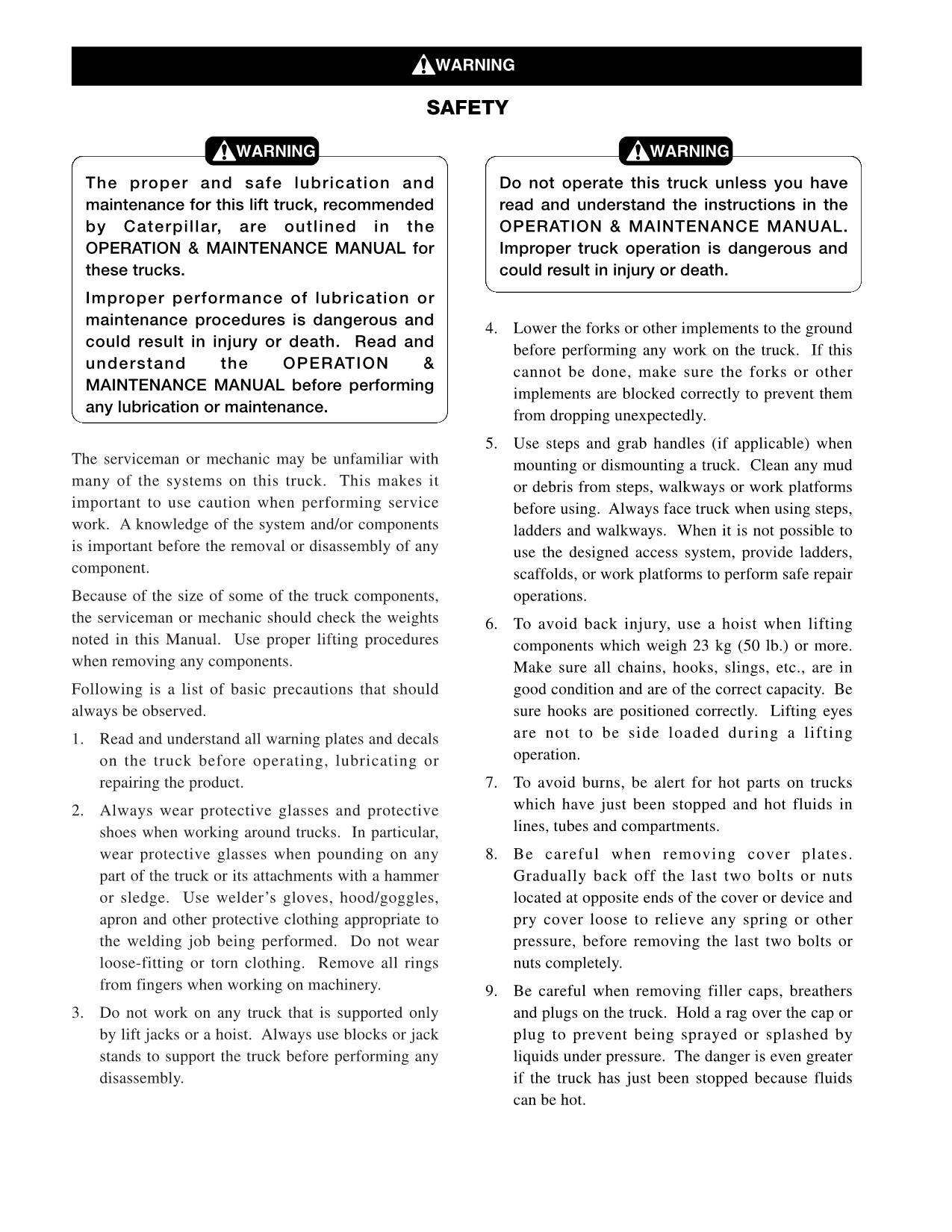 Caterpillar DP80 DP90 Low Noise Options Supplement Chassis Mast Service Manual