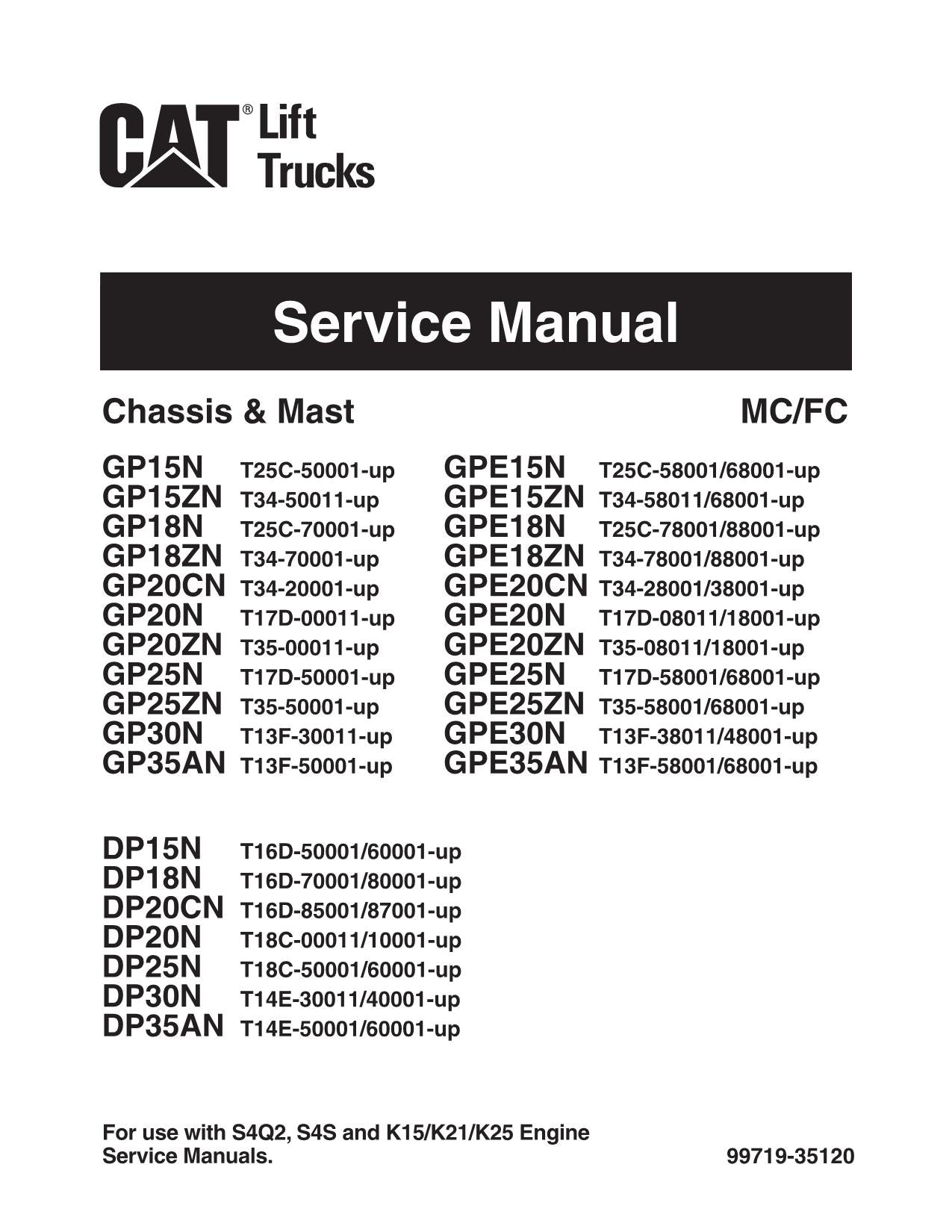 Manuel d'entretien du chariot élévateur Caterpillar DP18N DP25N DP30N DP35AN GPE15N