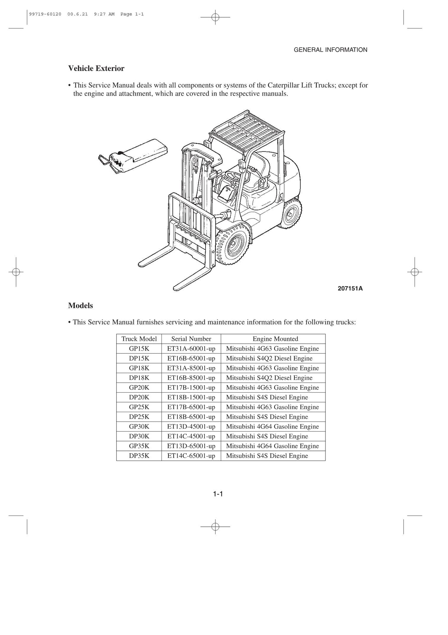 Caterpillar GP15K GP18K GP20K GP25K GP30K GP35K DP15K Gabelstapler-Servicehandbuch