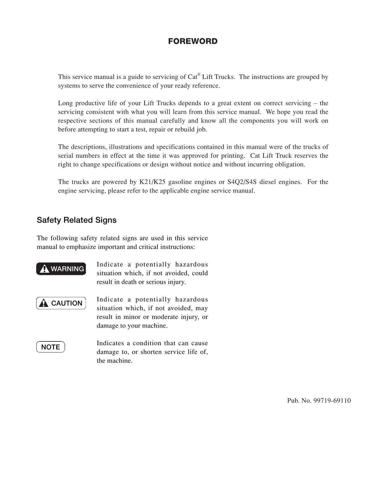 Caterpillar Lift Truck GP15N GP18N GP20CN GP20N GP25N Service Manual