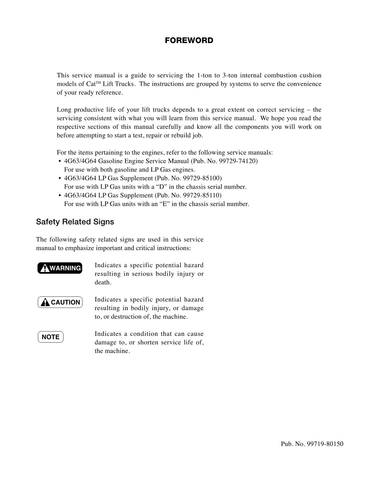 Caterpillar Lift Truck GC25K GC25K HP GC30K Chassis Mast Service Manual